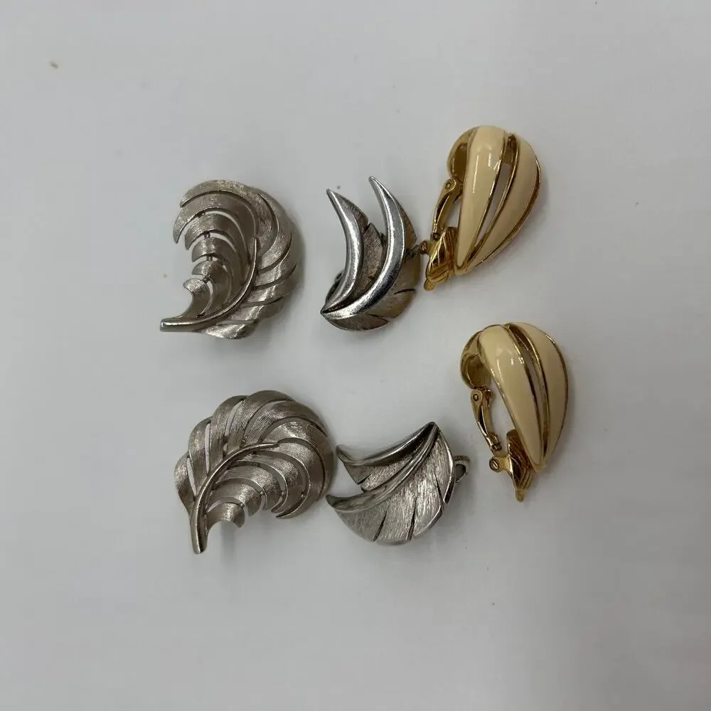 Trifari Clip On Earring Lot Gold Tone Silver Tone Vintage Costume Jewelry Signed
